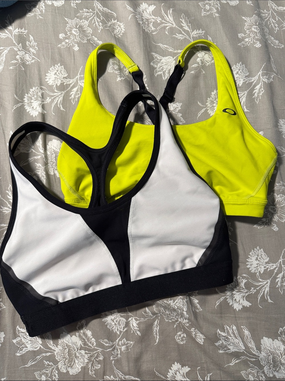 Oakley Neon Yellow and Black/White Racerback Sports Bras (Pair)